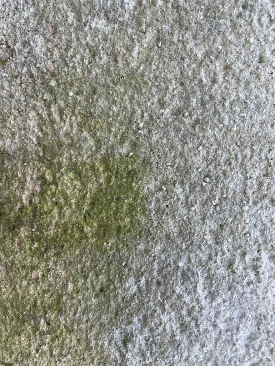 Façade remplie de poussières, de mousses, de lichens et de champignons