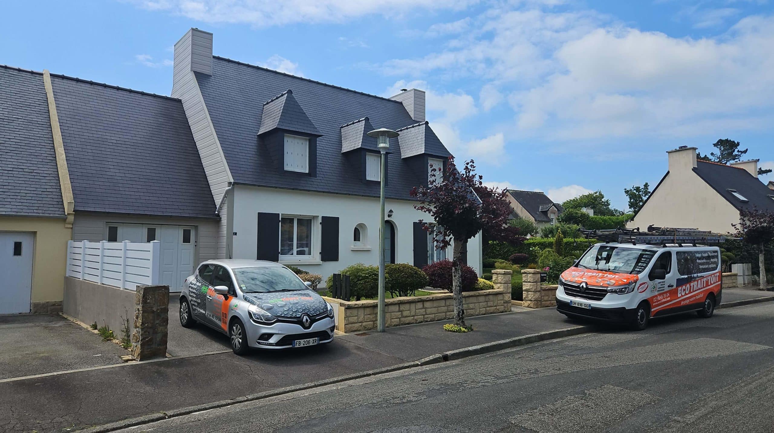 Nettoyage hydrofuge toiture rénovation toiture avant après eco trait' toit